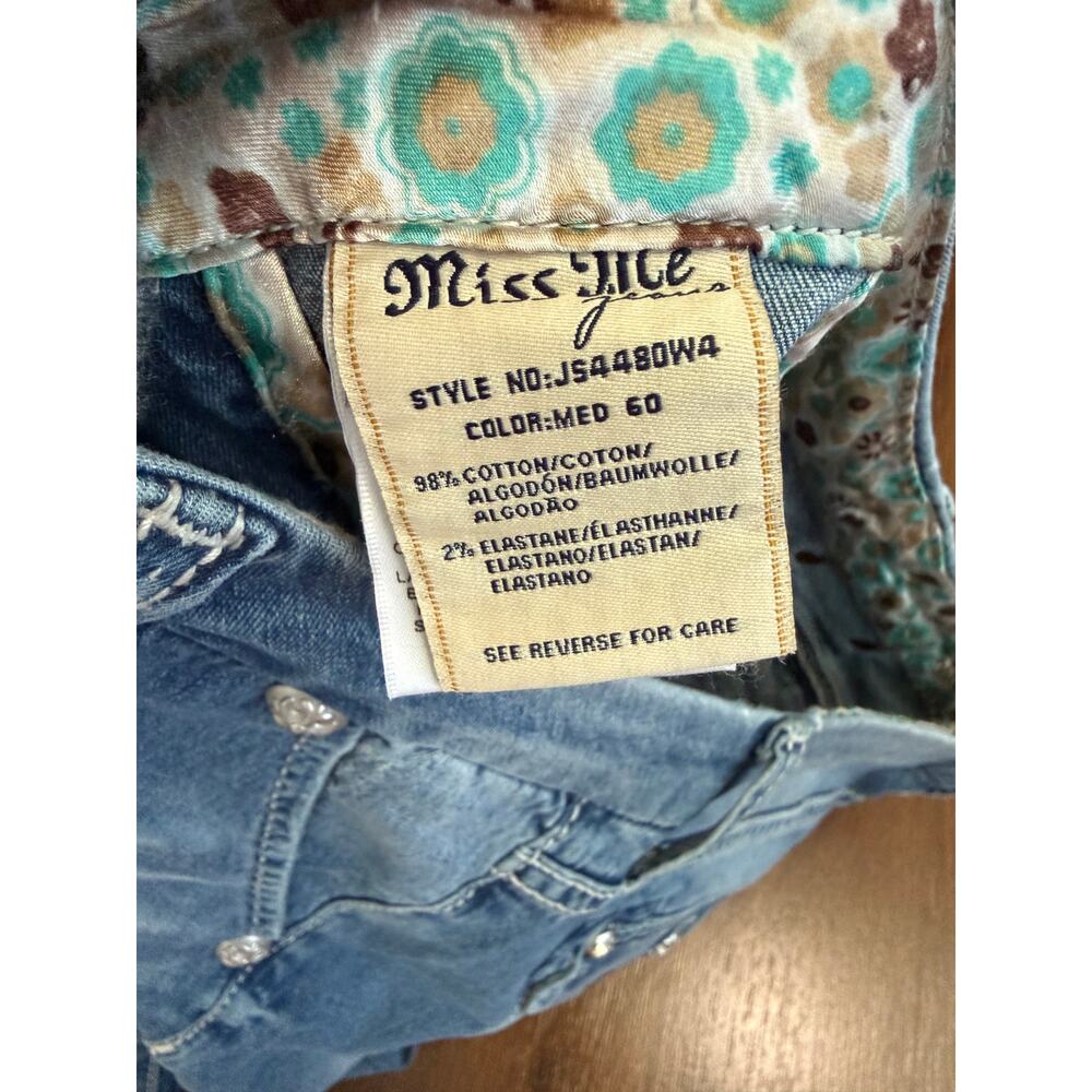 Miss Me Y2K Wide Leg Jeans Low Rise Embellished Rhinestone Flap Pockets Sz 28 - Picture 6 of 8